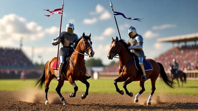 Two Knights Jousting on Horses