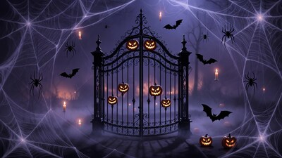 Haunted Halloween Gate with Pumpkins