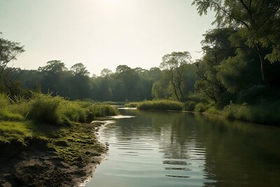 Serene River in Lush Forest