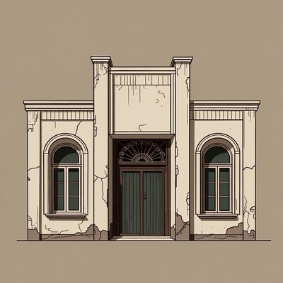 Abandoned Neoclassical Building Illustration