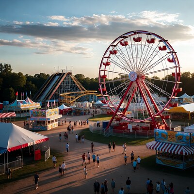 Aerial View Ferris Wheel Carnival Sunset
