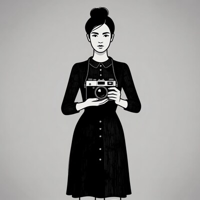 Asian woman holding camera illustration