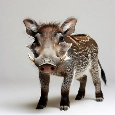 Cute baby warthog on white background