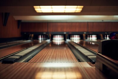 Bowling alley with pins and lanes
