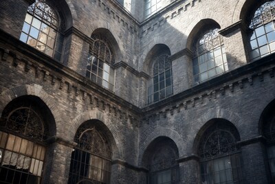 Brick Courtyard with Arched Windows