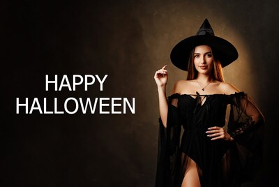Woman in Witch Costume Happy Halloween