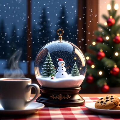Snow Globe with Snowman and Hot Cocoa