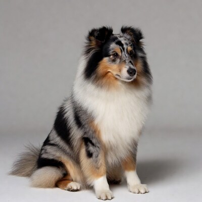 Blue Merle Shetland Sheepdog sitting