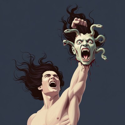 Perseus holding Medusa's severed head