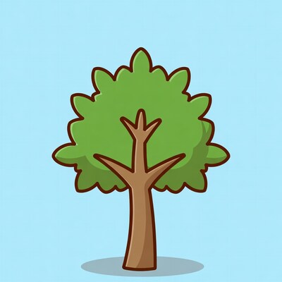 Cartoon green tree on blue background