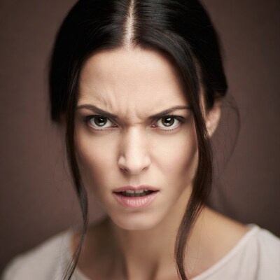 Woman with angry intense expression