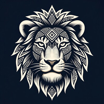 Tribal Geometric Lion Head Illustration