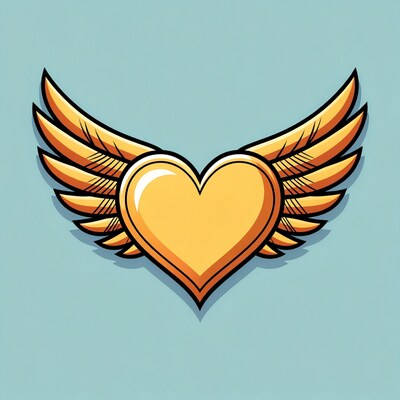 Winged Golden Heart Illustration