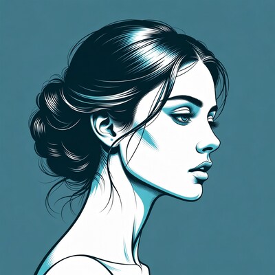 Profile of Woman with Bun Hairstyle