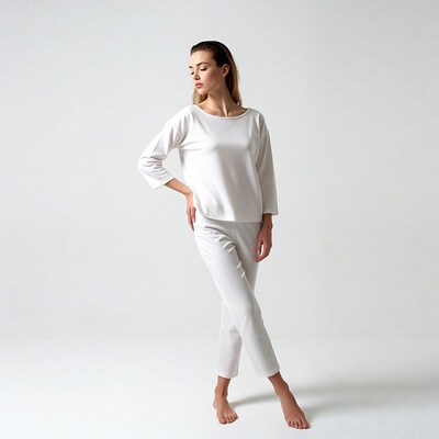 Woman posing in white outfit