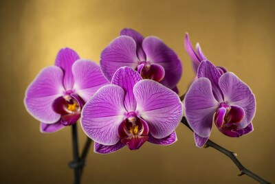 Purple Orchids on Golden Background