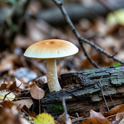 Brown Mushroom on Forest Log