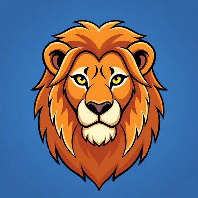 Cartoon Lion Head on Blue Background