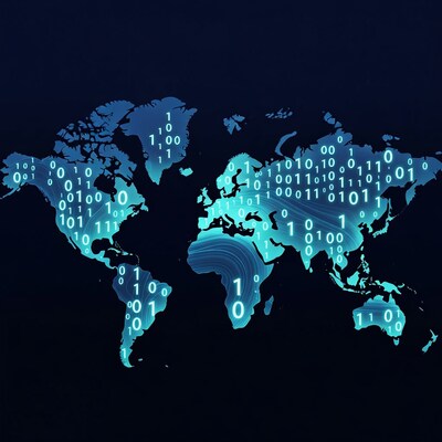 Digital World Map Binary Code