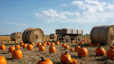 Pumpkins Hay Bales Wagon Field
