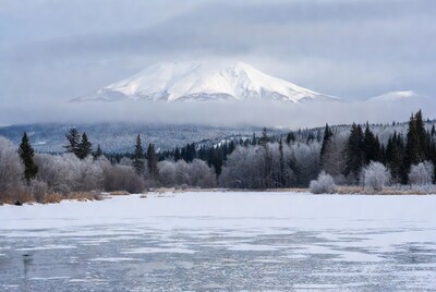 Snowy Mountain Over Frozen Lake