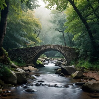 Stone Arch Bridge over Forest Stream