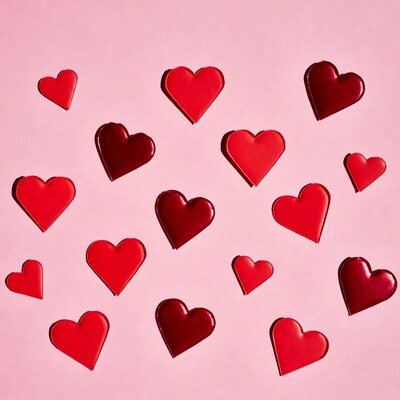 Red hearts on pink background