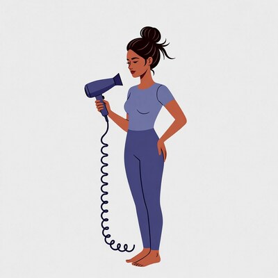 African-American woman using hairdryer