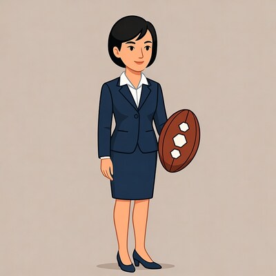 Asian woman holding rugby ball