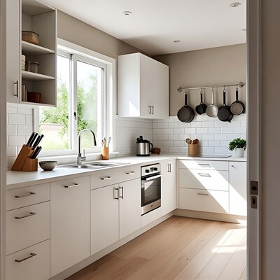 Modern white kitchen with window