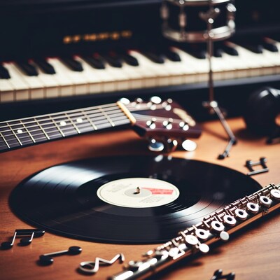 Vinyl Record with Musical Instruments