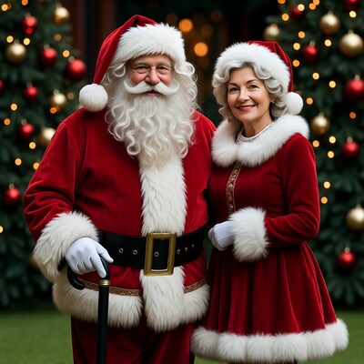 Santa Claus and Mrs. Claus with Cane
