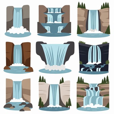 Waterfall Clipart Set Illustration