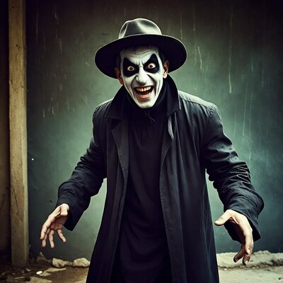 Man in clown makeup with hat