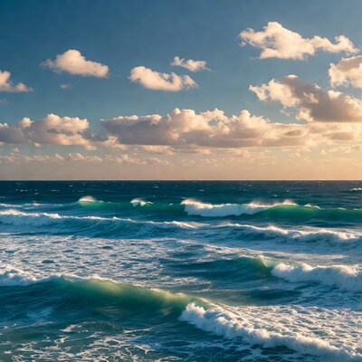 Ocean Waves Crashing at Sunset