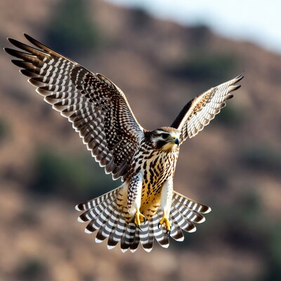 Falcon flying with wings spread
