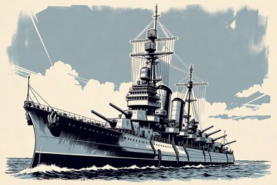 Battleship sailing on ocean