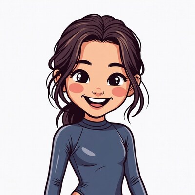 Smiling Asian woman in blue wetsuit illustration