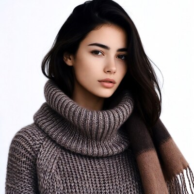 Woman in turtleneck sweater and scarf