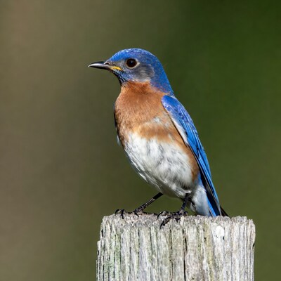 Eastern Bluebird on wooden post