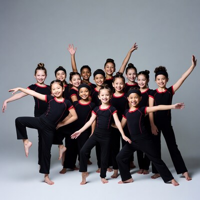 Group of girls in black leotards posing