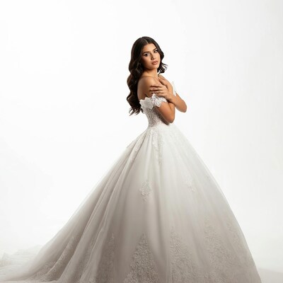Woman in lace wedding gown
