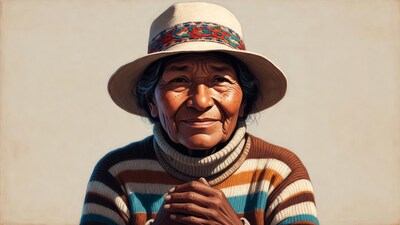 Elderly Indigenous woman in striped sweater