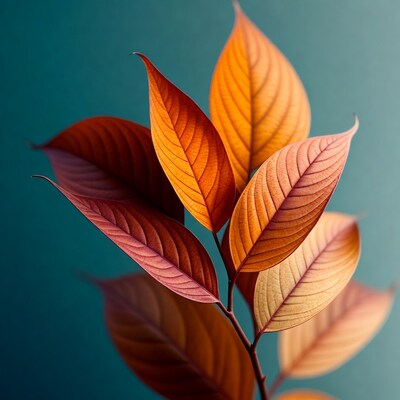Autumn Leaves on Teal Background