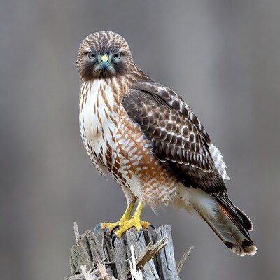 Red-shouldered Hawk on Stump