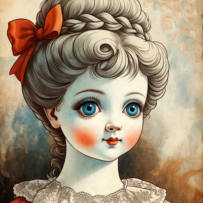 Vintage girl with red bow