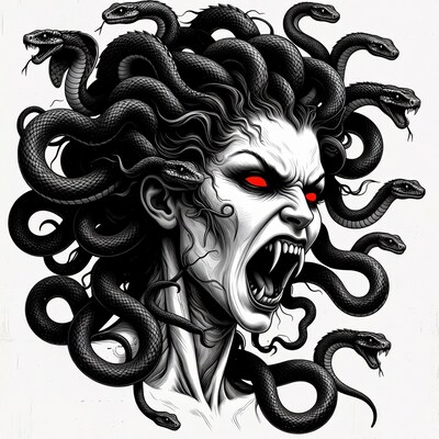 Fierce Medusa with Snakes Illustration