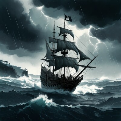 Pirate Ship in Stormy Sea