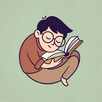Boy reading book illustration