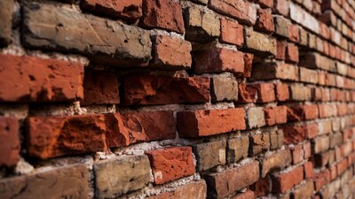 Close-up textured red brick wall